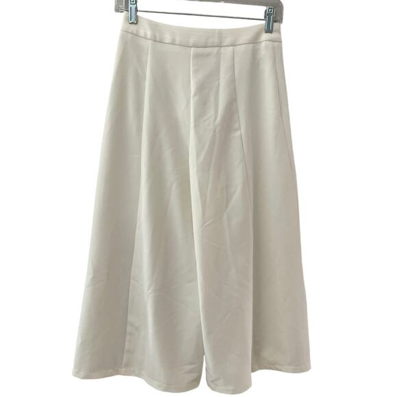 Mango Casual Stretch Wide Leg High-Rise Cropped Sailor Trousers in White Size XS - Picture 2 of 8